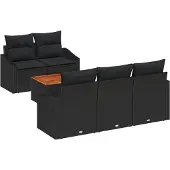 vidaXL Gartensofa-set 6 stk. Schwarz Poly-Rattan