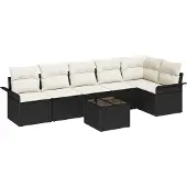 vidaXL Gartensofa-set 7 Stk. Schwarz Poly-Rattan
