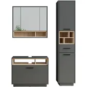 Vicco Badmöbel-Set Beatrice Anthrazit/Sonoma 3 Teile mit Hochschrank, Model 55785