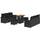 vidaXL Gartensofa-set 9 stk. 6-Sitzanzahl Schwarz Poly-Rattan
