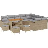 vidaXL Gartensofa-set 13 stk. 8-Sitzanzahl Beige Poly Rattan