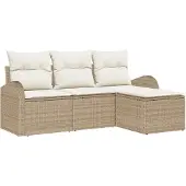 vidaXL Sofa Set 4 stk. Beige und Weiß Poly-Rattan