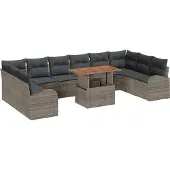 vidaXL Garten-Sofa-Set 11 Stk. Grau Poly Rattan