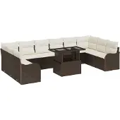 vidaXL Garten-Sofa-Set mit Kissen 11 pcs Braun Poly Rattan