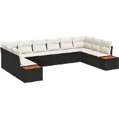 vidaXL Gartensofa-set 10 Stk. 10-Sitzanzahl Schwarz und Creme