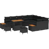 vidaXL Gartensofa-set 12 stk. 11-Sitzanzahl Schwarz Poly Rattan