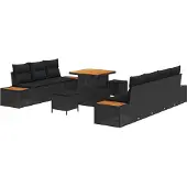 vidaXL Gartensofa-set 10 stk. 9-Sitzanzahl Schwarz Poly Rattan