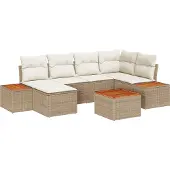 vidaXL Gartensofa-set 7 stk. 6-Sitzanzahl Beige und Creme Polyrattan