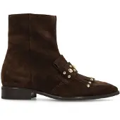 Manfield Dunkelbraune Veloursleder-Stiefeletten mit Nieten | Größe 38