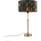 QAZQA - Modern Tischleuchte I Tischlampe I Lampe I Leuchte Bronze mit ovalem Samtschirm Blattdesign 35cm - Parte I Wohnzimmer I Schlafzimmer - Stahl Länglich I Oval - LED geeignet E27