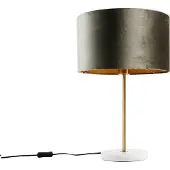 QAZQA - Klassisch I Antik Tischleuchte I Tischlampe I Lampe I Leuchte Messing mit grünem Samtschirm 35cm - Kaso I Wohnzimmer I Schlafzimmer - Stahl - LED geeignet E27