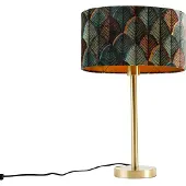 QAZQA Tischleuchte Messing mit ovalem Samtschirm Blattdesign 35cm - Simplo