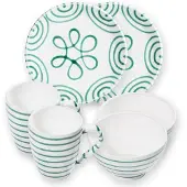 Gmundner Keramik Grüngeflammt, Hüttenfrühstück Cup f. 2 P.(6tlg)