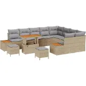 vidaXL Gartensofa-set 12 stk. 11-Sitzanzahl Beige Poly Rattan