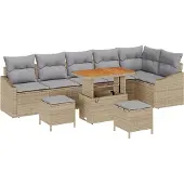 vidaXL Gartensofa-set 9 Stk. Beige Poly-Rattan