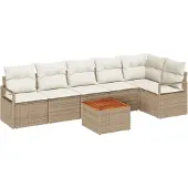 vidaXL Gartensofa-set 7 stk. Beige und Creme Poly-Rattan