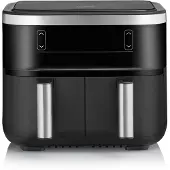 Severin FR 2453 Heißluftfritteuse, Doppelte Heißluftfritteuse, 2x 3,8 l, XXL, 1,3 kg Pommes Kapazität, 2400 W, Touch Display, Timer, Temperaturregelung, Antihaftbeschichtung, Schwarz
