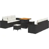 vidaXL Gartensofa-set Schwarz und Creme 221 x 204 x 85 cm Poly Rattan