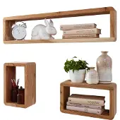 Massivart Wandregal 3er-Set Akazie massiv lackiert 80 cm - BURSA