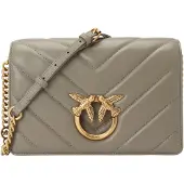 Pinko Leder Umhängetasche Schultertasche Love Click Classic Sheep Nappa Big Chevron Walnut - Antique Gold taupe