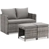 Juskys 2in1 Polyrattan Relax Gartenmöbel Set Jamaika - Tisch, Gartenlounge Sofa - Balkonmöbel Sitzgruppe für Balkon, Garten - Outdoor Lounge grau-meliert