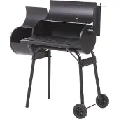 Beliani Holzkohlegrill mit Räucherkammer Schwarz Smoker auf Rädern mit Thermometer Deckel Garten BBQ