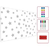 Allboards Metallische Magnettafel GRAUE STERNE 60x40cm Memoboard für jede Art von Magneten Magnetpinnwand + 4 Marker, 10 Magnete und Schwamm