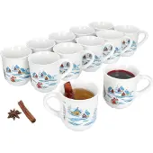MamboCat 12x Glühweinbecher 0,2L weiß Weihnachtslandschaft bunt Glühweintassen geeicht
