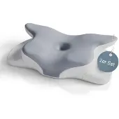 Juskys Nackenkissen - Memory Foam - Weiß / Grau - 2er-Set
