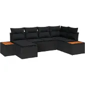 vidaXL Gartensofa-set mit Kissen mit Speicher 7 pcs Schwarz Polyrattan
