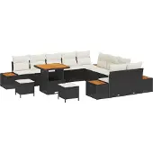 vidaXL Gartensofa-set mit Kissen 13 pcs Schwarz Poly Rattan