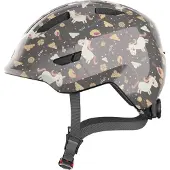 ABUS Kinderhelm Smiley 3.0 - Fahrradhelm mit tiefer Passform, kindergerechten Designs & Platz für einen Zopf - für Mädchen und Jungs - Grau mit Pferde-Muster, Größe M (50-55 cm)
