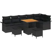 vidaXL Gartensofa-set 9 stk. Schwarz Poly-Rattan