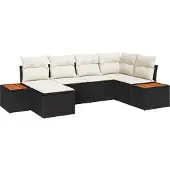 vidaXL Gartensofa-set 7 stk. 6-Sitzanzahl Schwarz und Creme Polyrattan