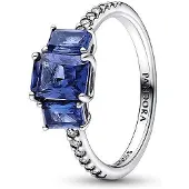 Pandora Blue Rectangular Three Stone Sparkling Ring