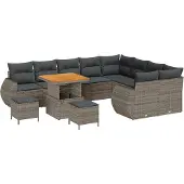 vidaXL Gartensofa-set mit Kissen mit Speicher 12 pcs Grau Poly Rattan