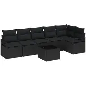 vidaXL Gartensofa-set 7 Stk. Schwarz Poly-Rattan