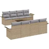 vidaXL Gartensofa-set mit Kissen 9 pcs Beige Poly-Rattan