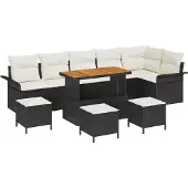 vidaXL Gartensofa-set 10 Stk. Schwarz Poly-Rattan