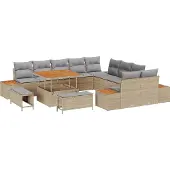 vidaXL Gartensofa-set 13 stk. 12-Sitzanzahl Beige Poly Rattan