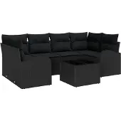 vidaXL Gartensofa-set 7 stk. 6-Sitzanzahl Schwarz Poly-Rattan