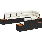 vidaXL Gartensofa-set mit Kissen 8 pcs Schwarz und Creme Polyrattan