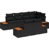 vidaXL Gartensofa-set mit Kissen mit Speicher 7 pcs Schwarz Polyrattan