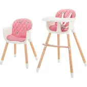 Kinderkraft SIENNA Kinderhochstuhl 2-in-1 Verstellbarer Hochstuhl für Babys und Kinder bis 20 kg, abnehmbares Tablett, rutschfest, leicht - Rosa