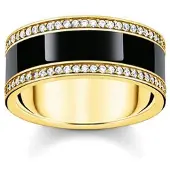 Thomas Sabo Bandring mit schwarzer Kaltemaille und weissen Steinen vergoldet