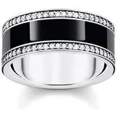 Thomas Sabo Bandring mit schwarzer Kaltemaille und weißen Steinen Silber geschwärzt