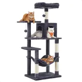 Acaza Katzenkratzbaum mit Hängematte, 143 cm, Cat Tree, Rauchgrau