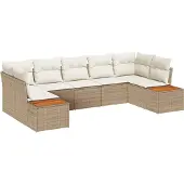 vidaXL Gartensofa-set mit Kissen 7 pcs Beige und Creme Polyrattan