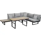 Greemotion Gartenlounge-Set San Jose Lounge-Set Aluminium-Holz / Grau inkl. Auflagen & Tisch