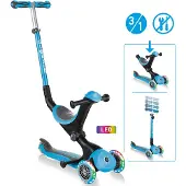 Globber GO-UP DELUXE LIGHTS – 3 in 1 Dreirad, 120/80 mm, ABEC 5, 3-rädrig, höhenverstellbar, LED-Leuchtrollen, hellblau